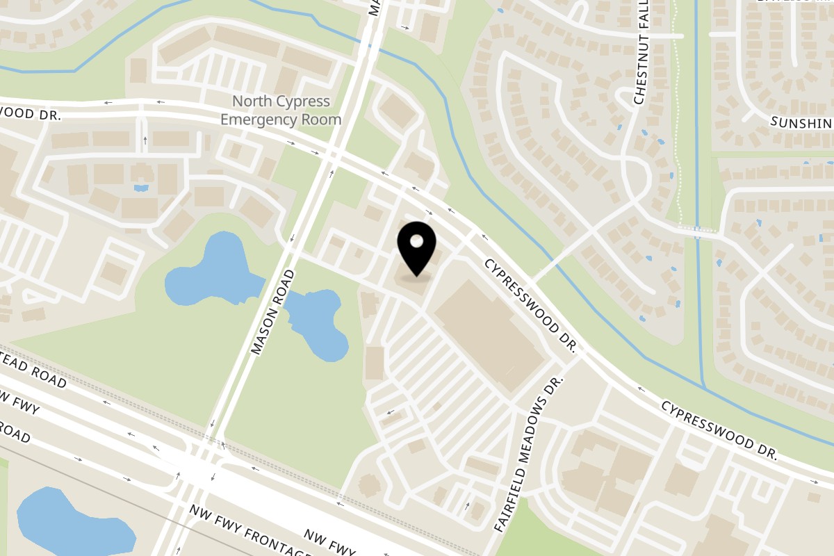 Map showing the location of Pizzaiolo's Fairfield on 15050 Fairfield Village Dr in Cypress