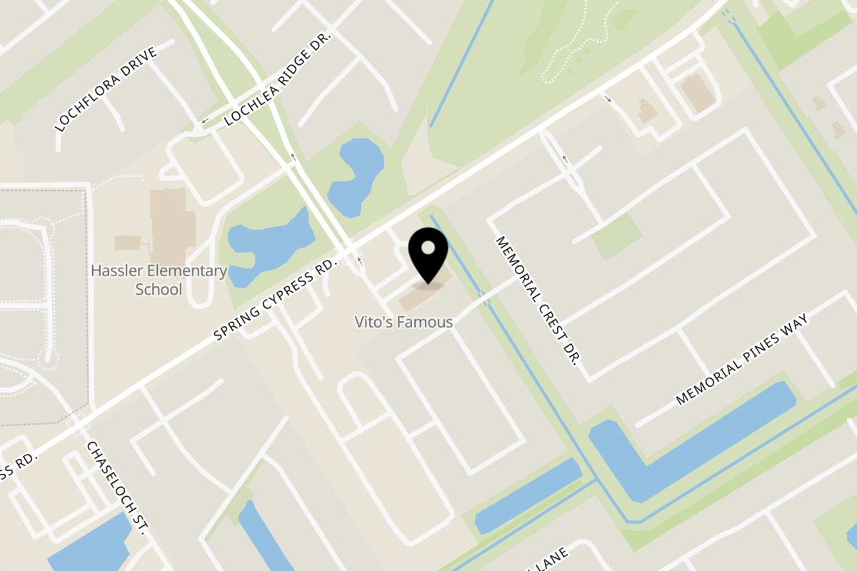 Map showing the location of Pizzaiolo's Gleannloch Farms on 9305 Spring Cypress Rd Ste 109 in Spring